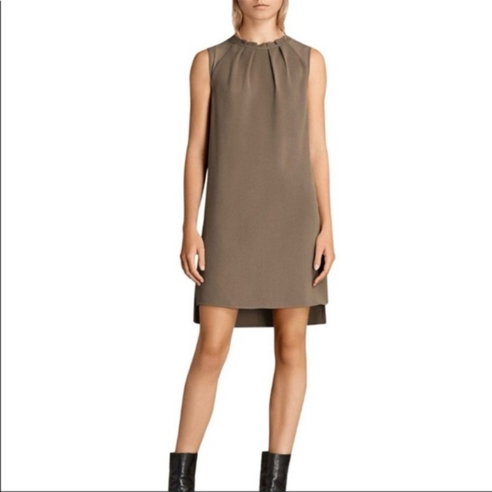 All Saints Jay Sleeveless Pleated Dress in Camo Green Size M‎